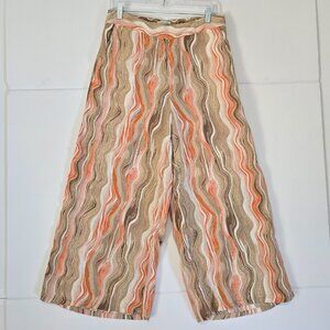 NWT RACHEL ZOE Linen Blend Wide Leg Elastic Waistband Size L Orange